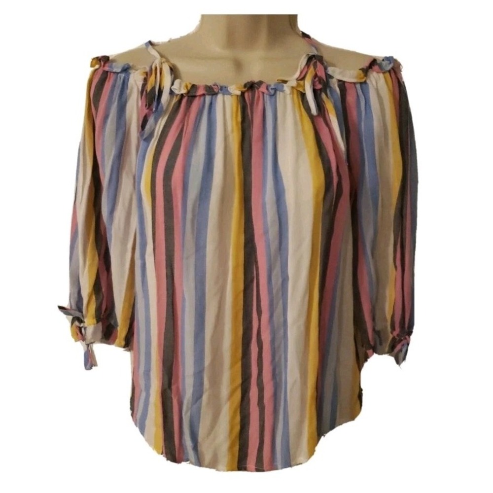 A.n.a A New Approach Women's Tunic‎ Blouse Short Cold Shoulder Striped Size S